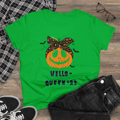 Women's Funny T-Shirt for Halloween in Green - "Hallo-queen '23"