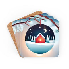 Holiday Christmas Corkwood Coaster Set of 4, Winter Wonderland