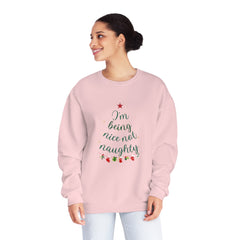 "I am Being Nice Not Naughty" Christmas, Holidays, Crewneck Unisex Sweatshirt