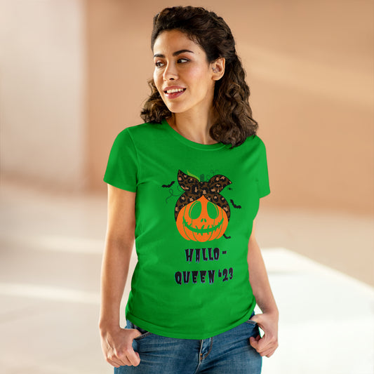 Women's Funny T-Shirt for Halloween in Green - "Hallo-queen '23"