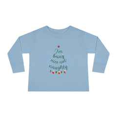 "I am Being Nice Not Naughty" Christmas, Holidays, Toddler Long Sleeve Tee