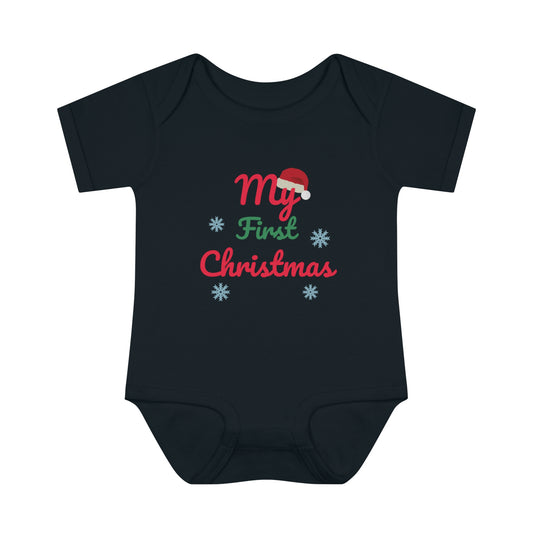 My First Christmas Infant Baby Rib Bodysuit for Christmas and Holidays