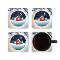 Holiday Christmas Corkwood Coaster Set of 4, Winter Wonderland