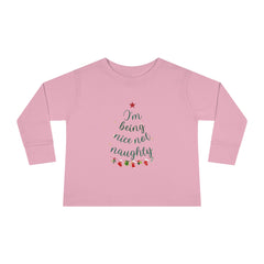 "I am Being Nice Not Naughty" Christmas, Holidays, Toddler Long Sleeve Tee