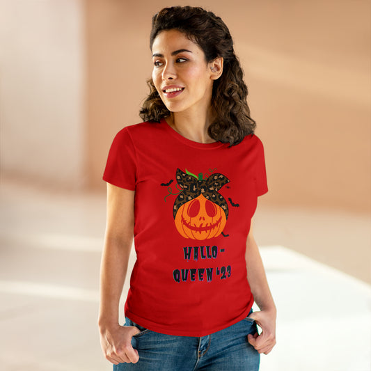 Women's Funny T-Shirt for Halloween in Red - "Hallo-queen '23"