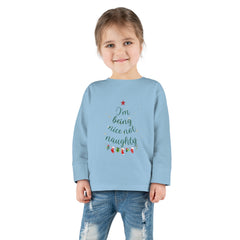 "I am Being Nice Not Naughty" Christmas, Holidays, Toddler Long Sleeve Tee