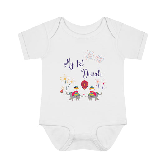 My 1st Diwali, Happy Diwali Infant Baby Rib Bodysuit - First Diwali