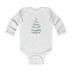 I Am Being Nice Not Naughty Funny Holiday Christmas Tree Unisex Bodysuit Infants