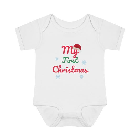 My First Christmas Infant Baby Rib Bodysuit for Christmas and Holidays