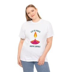 Festive T-Shirt - Lit in Peace, Happy Diwali Unisex Cotton Tee for Men & Women