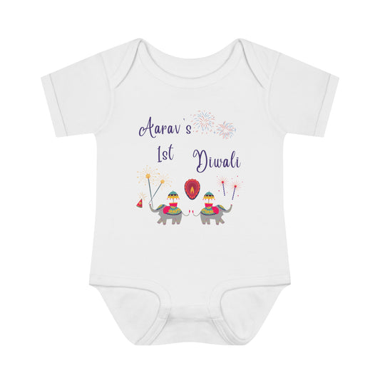 Custom - My 1st Diwali, Happy Diwali Infant Baby Rib Bodysuit - First Diwali