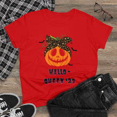 Women's Funny T-Shirt for Halloween in Red - "Hallo-queen '23"