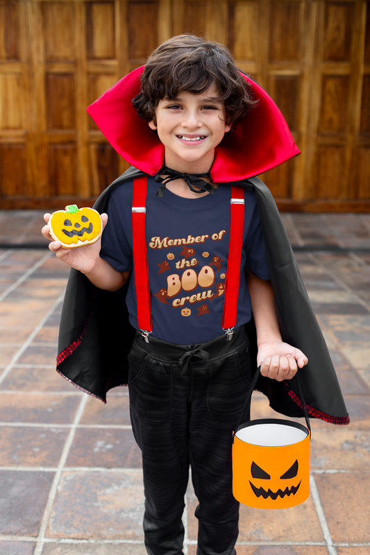 Halloween Funny T-shirts For Kids - Member of the Boo Crew (Navy)