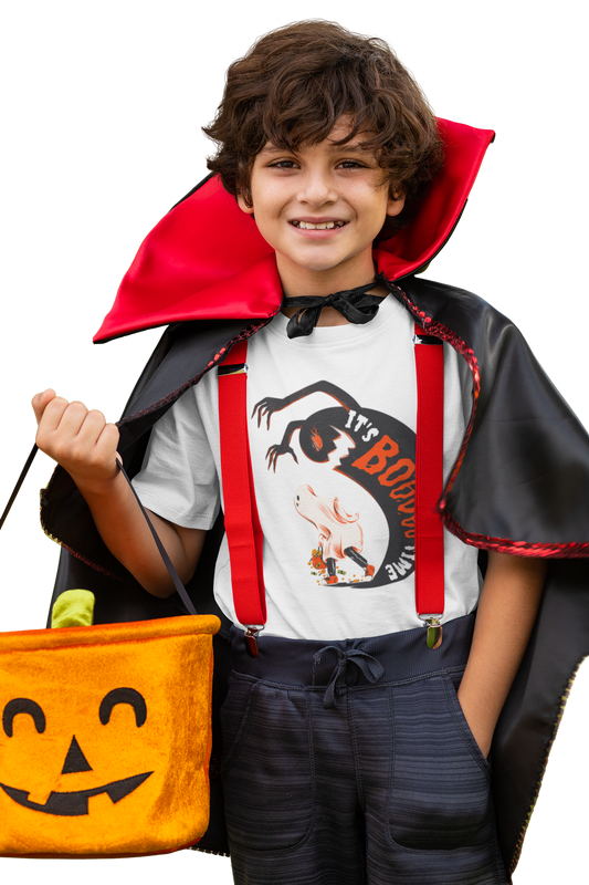 Halloween Unisex Kids Funny T-shirts  - "Its Boo Time" - Boys/Girls - Novelty T-Shirts - White