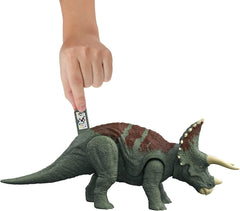 Jurassic World Dominion Roar Strikers Triceratops Dinosaur Action Figure with Roaring Sound and Attack Action, Toy Gift Physical & Digital Play - toyzverse