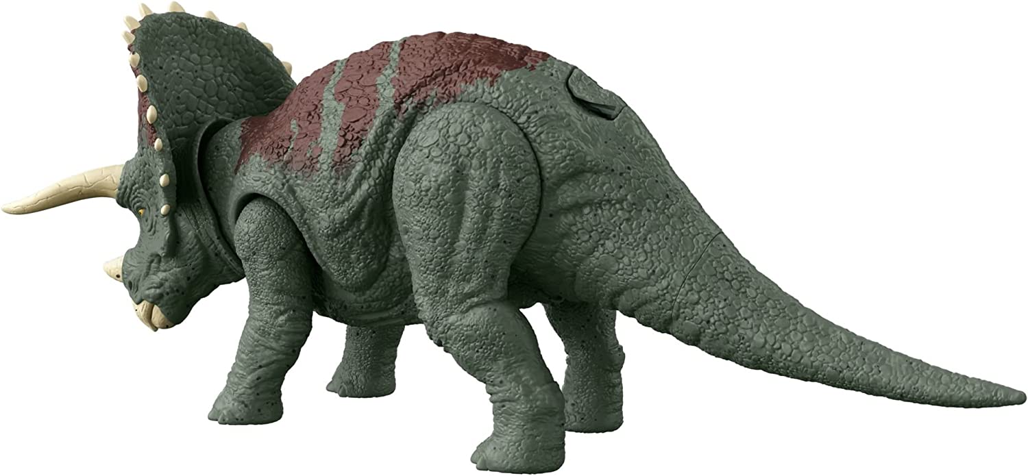 Jurassic World Dominion Roar Strikers Triceratops Dinosaur Action Figure with Roaring Sound and Attack Action, Toy Gift Physical & Digital Play - toyzverse