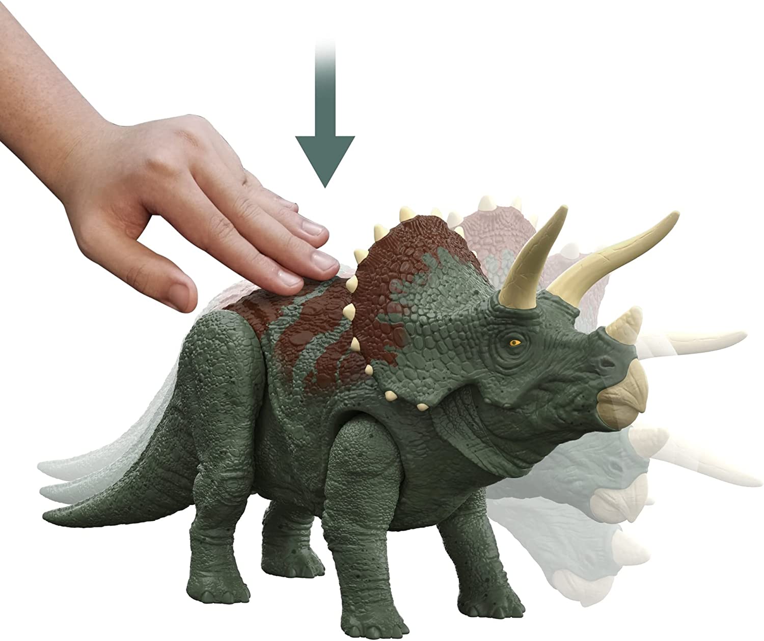 Jurassic World Dominion Roar Strikers Triceratops Dinosaur Action Figure with Roaring Sound and Attack Action, Toy Gift Physical & Digital Play - toyzverse