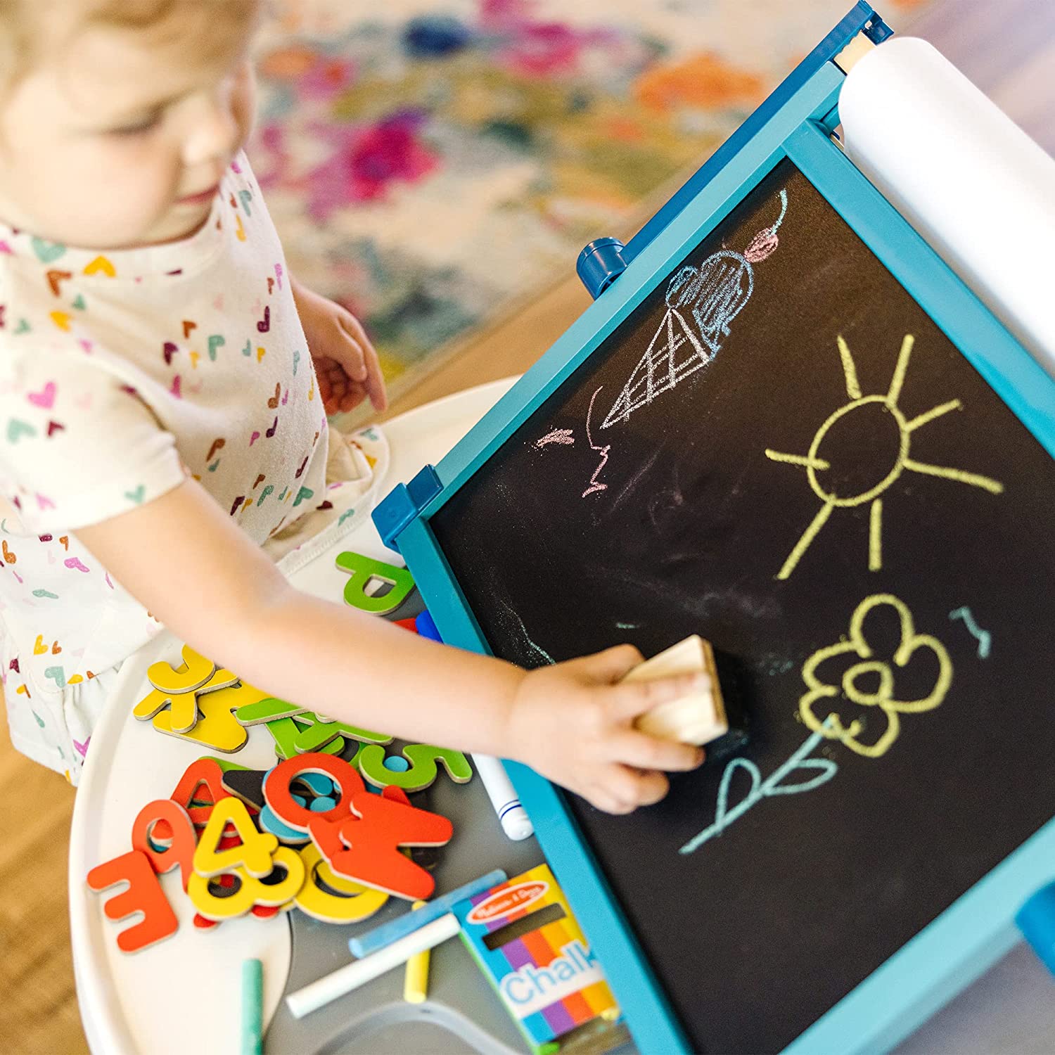Melissa & Doug Double-Sided Magnetic Tabletop Art Easel - Dry-Erase Board and Chalkboard - toyzverse